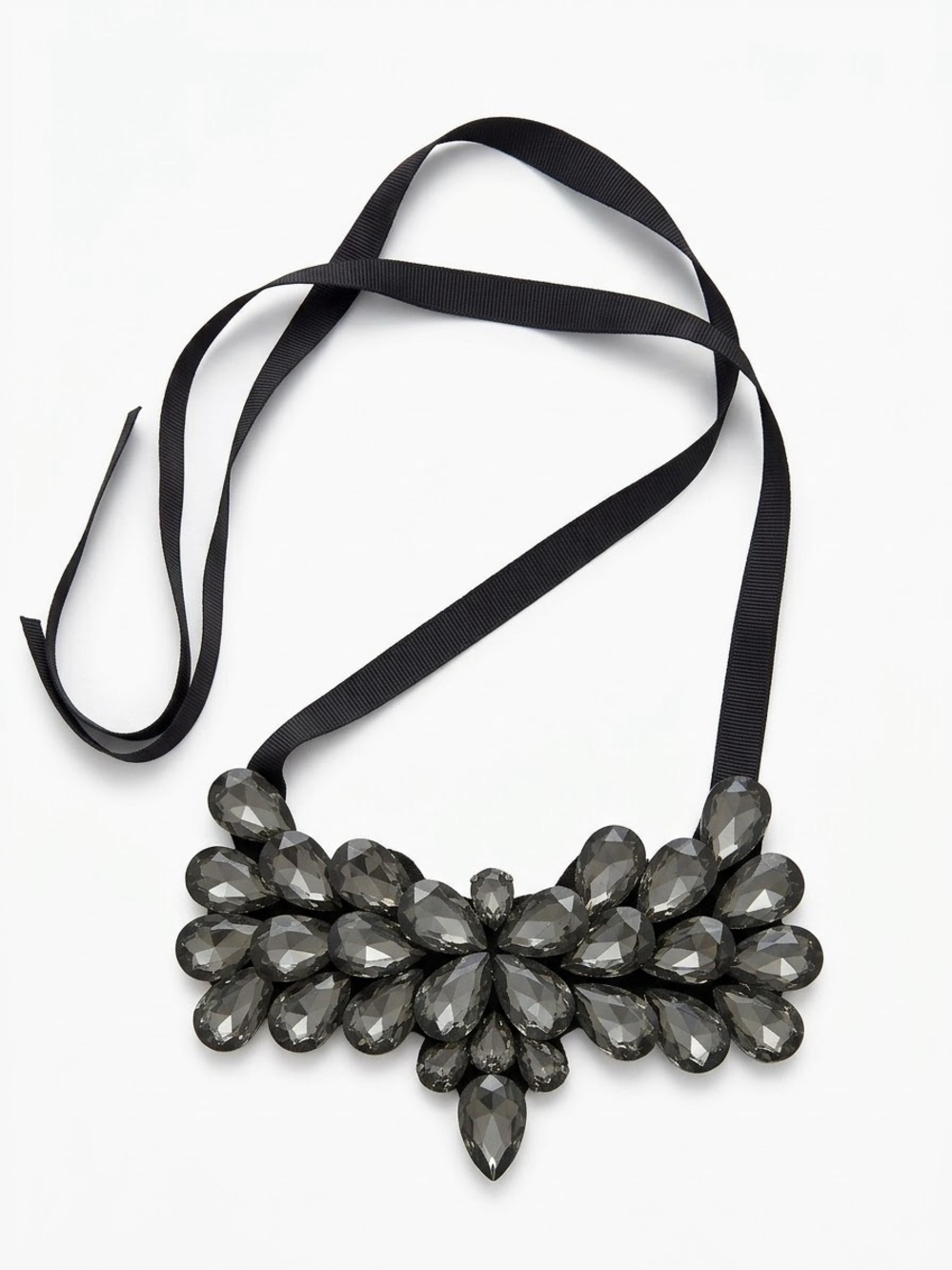 Smoky Teardrop Statement Necklace with Ribbon Tie